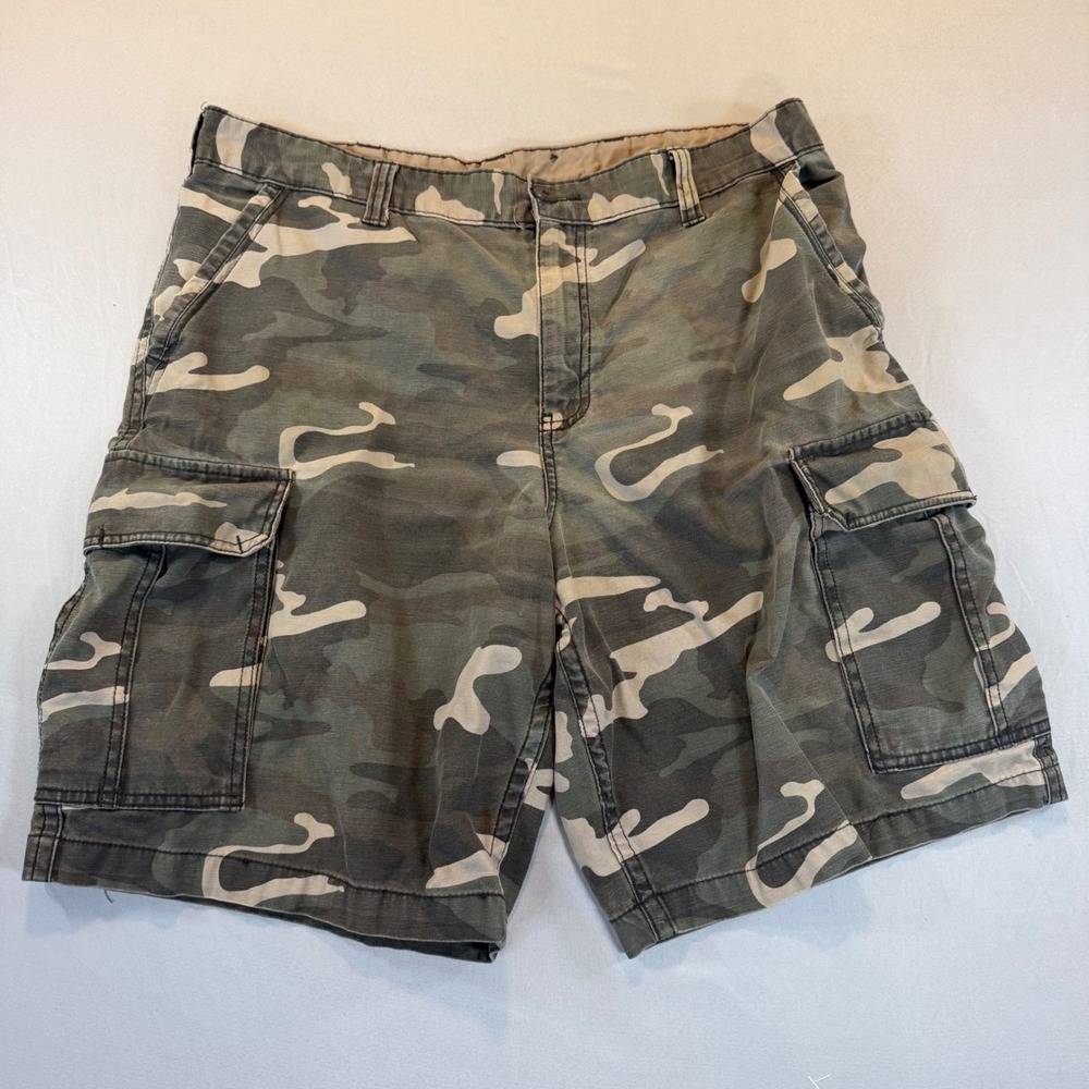 Faded Glory Mens Green Camo Cargo Shorts Size 38 Cotton FM26327C